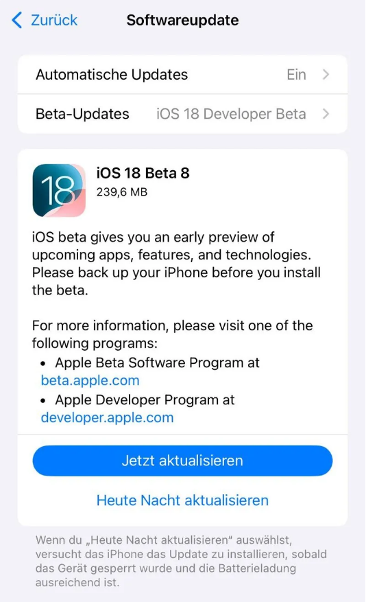 佛山苹果手机维修分享苹果 iOS / iPadOS 18 开发者预览版 Beta 8 发布 